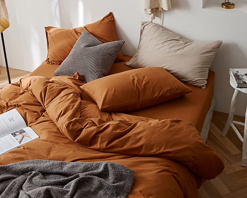 Omelas Caramel Pumpkin Duvet Cover Queen Size Burnt Orange Rust Modern Minimalist Style Solid Color Bedding Sets 3 Pieces Soft Microfiber Comforter Covers with Zipper Closure for Women Men - Image 4
